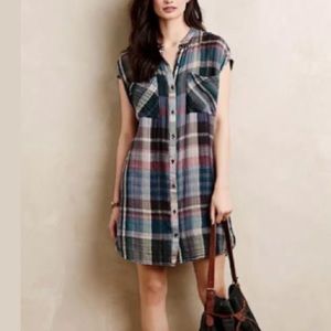 Anthropologie Holding Horses Multi Colored Plaid Sleeveless Buttoned Shirt/Dress